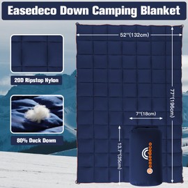 easedeco Down Camping Blanket - Lightweight Packable Warm Puffy Travel Quilt with Footbox, 650 Fill Power Waterproof Outdoor Blankets for Hiking, Travel Down Quilt, Navy Blue, 1lb 1oz / 77''*52''