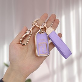 Seedwee for Honda Key Fob Cover, Soft TPU Keys Protector Bling Key Fob Keychain for 2016-2022 Accord Civic CRV Pilot Odyssey Smart Key Case, Gold Purple