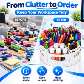 360° Rotating Desk Organizer for Office & School – 7 Removable Bins for Pens, Pencils & Stationery Storage