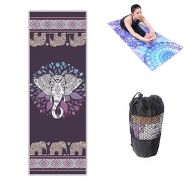 Yoga Towel, Yoga Rug, Non Slip, 72.0 x 24.8 inches (183 x 63 cm), Sweat Absorbent, Quick Drying, Floral Pattern, Sea Scenery, Yoga Mat, Stylish, Non-Slip Mat, Lightweight, Antibacterial, Ultra Fine Fiber, Storage Bag Included, Convenient to Carry, Hot Yoga, Fitness, Training, Sports, Travel, Home Use, 8 Colors