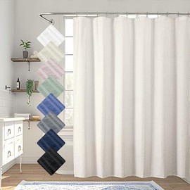 Cortina de ducha Aiyufeng color crema, cortina de ducha de tela con textura en relieve para baño - Tela suave y lujo de spa de hotel, repelente al agu