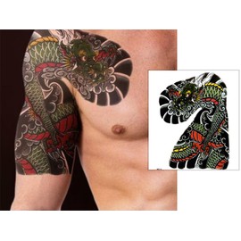 The FANTASY mqc18s Tattoo Stickers, A4, Left and Right 2 Piece Set, Dragon, For Shoulders and Chests, multicoloured, Free Size