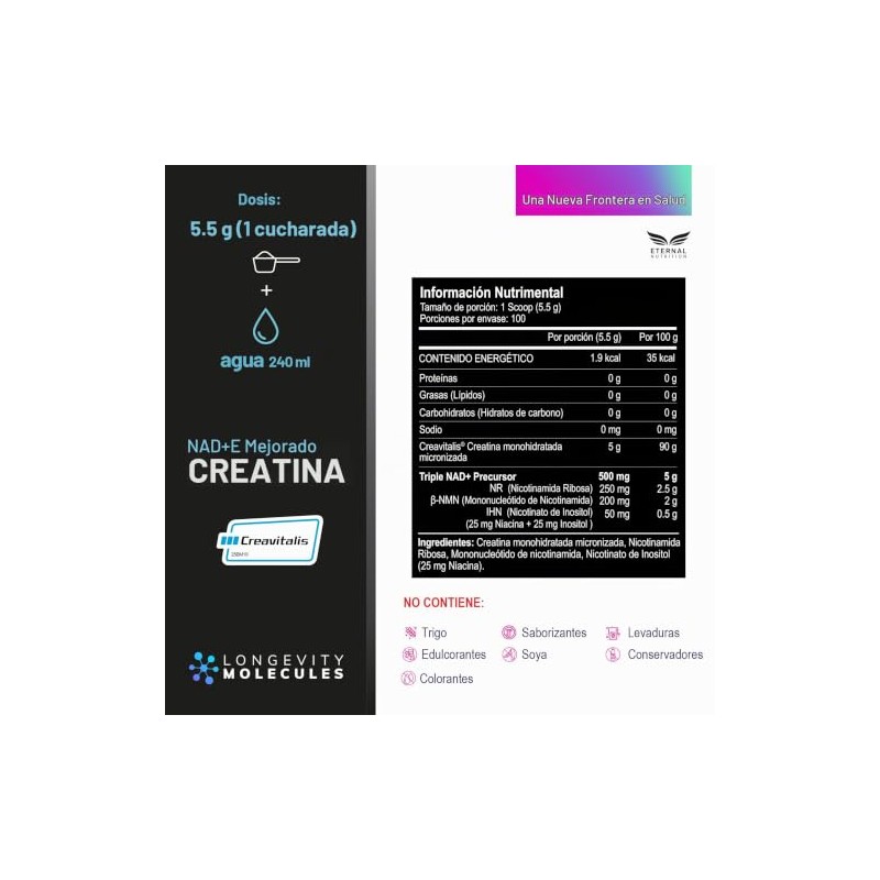 ETERNAL NUTRITION Creatina Monohidratada Micronizada + NAD+ 5 g (550