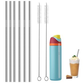 6 Pack Stainless Steel Straws Compatible with Owala 24 oz & 32 oz Water Bottle, Reusable Metal Drinking Straws for Tumblers & Cold Beverages Cleaning Brush Included
