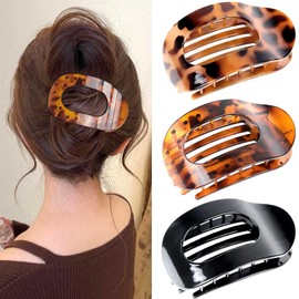 Tumurup Women's Hair Clips, Pack of 3 Hair Clips, Medium Hair Clip, Flat Women's Flat Claw Clip, Hair Clip with Leopard Print Hair Clips, Women's Thin Hair