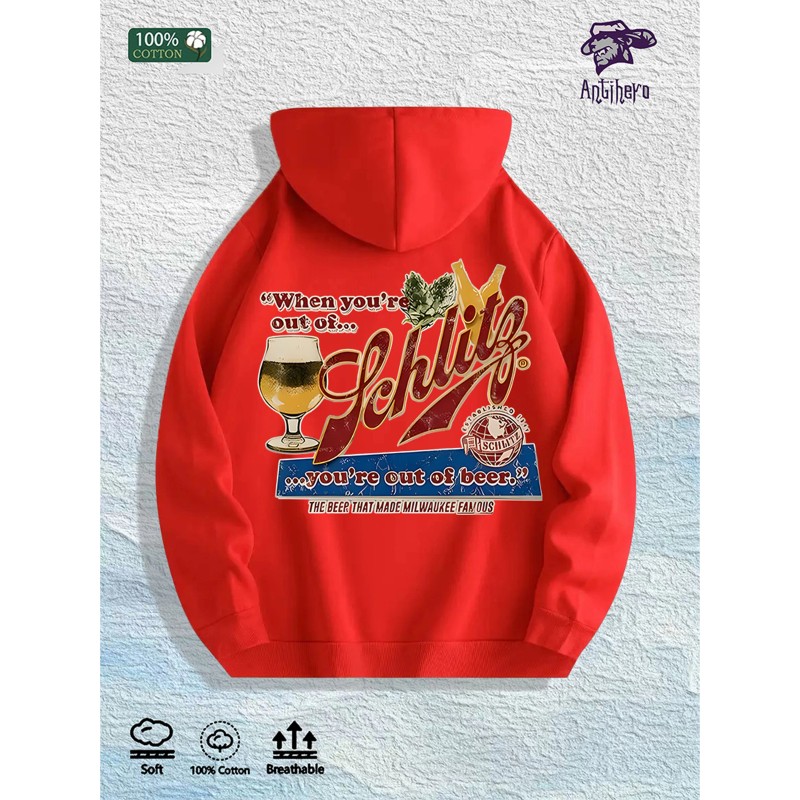 Schlitz Beer Graphic Hoodie 100% Cotton US Warehouse 7 ColorsColor: