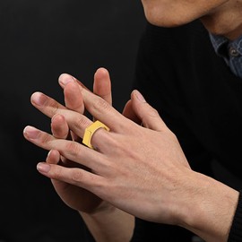 Hexagon Geometric Ring for Men Women：Mens Gold Stainless Steel Cool Thumb Rings Jewelry Christmas Gifts, Size 13