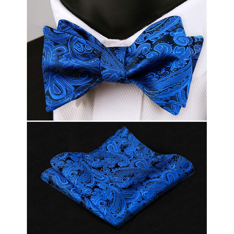 Alizeal Mens 2pcs Paisley Jacquard Self-Tie Bow Tie Pocket Square