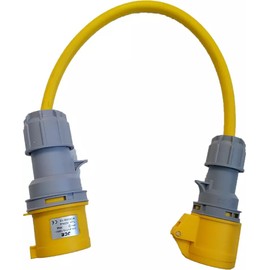 110V Industrial Adaptor Lead 32 Amp plug to 16 Amp socket with 1.5mm² 3 core Arctic grade Yellow cable, Change Over Lead, (0.5m)