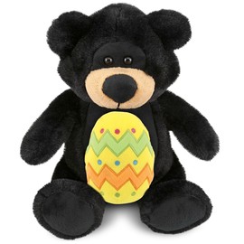 DolliBu Super Soft Black Bear with Yellow Easter Egg Plush - Perfect Bear Stuffed Animals for Easter Basket, Cute Easter Egg Stuffed Animal Spring Toys for Girls, Boys, and Babies - 9 Inches