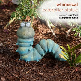 Alpine Corporation FCC121SLR Outdoor Solar Powered Garden Caterpillar Statue with LED Lights, 16" H, Green
