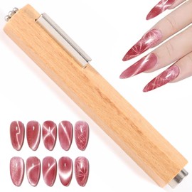 SILPECWEE 3 in 1 Nail Magnet - Hexagon, Multifunctional Cat Eye Magnet for Nails Gel Nail Polish Magnet Stick Wooden Magnetic Nail Polish Tools for Cat Eye Nail Art Design