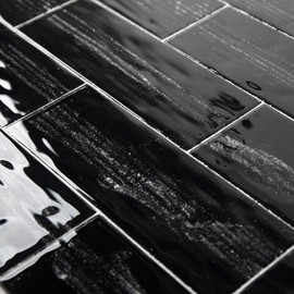 Diflart Glass Subway Tile, Black, 3x9 Inch, Glass Backsplash Tile for Shower Kitchen Bathroom Wall, Pack-26