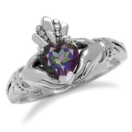 Silvershake Heart Shape Mystic Fire Topaz Irish Claddagh 925 Sterling Silver Ring Size 11