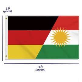 Kurdistan Large 90 x 150 cm Kurdistan Germany Flag, Large 150D German Kurdish Friendship Banner, Durable Double Side Print Decor Brass Eyelets Large Kurdistan