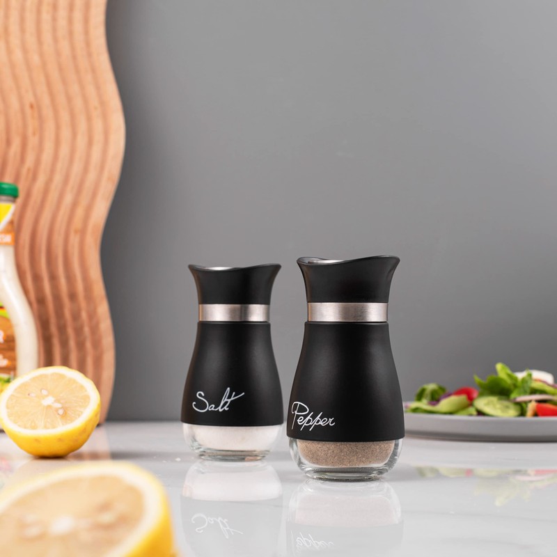 Lonffery Salt and Pepper Shakers, Stainless Steel and Glass Bottle,