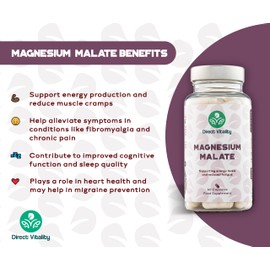 Direct Vitality Magnesium Malate | 700 mg per Capsule | UK Made | 2 Months Supply | No Nasty Fillers | Vegan