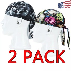 Unbranded 2x Durag Du-rag Headwear Head Wrap Skull Cap Doo Do Rag Bandana Headband Beanie