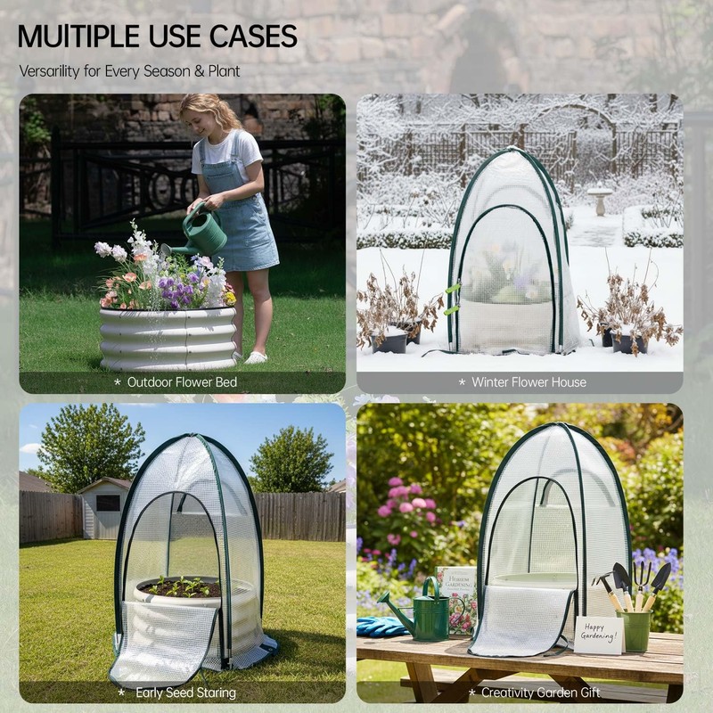 Riased Garden Bed with Greenhouse Cover, Raised Planter Box (2pcs