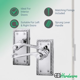 EAI Polished Chrome Georgian Scroll Door Handles - 1 Pair of Internal Lever Latch Handles on Backplate - Rope Design