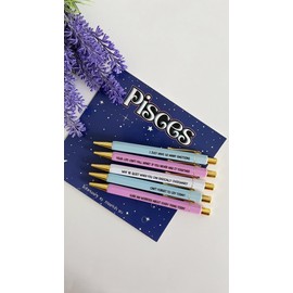 Jxueych 5 Pcs Funny Pens Set for Pisces - Immerse in Cosmic Creativity | Quick-Drying, Medium Point, Black Ink | Perfect for Writing, Drawing, Journaling