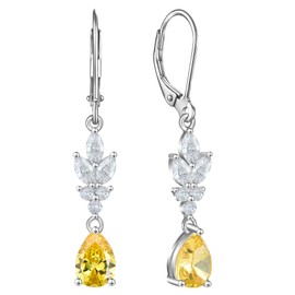 YL Wedding Dangle Drop Earrings for Brides Bridesmaid 925 Sterling Silver Prom Bridal Leverback Earring Created Topaz Jewelry for Women