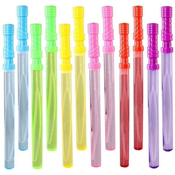 Fun Little Toys Bubble Wands Big Pack Assorted Colors Non Toxic Summer Activity Birthday Party Favor, 1 Dozen, 14 inches