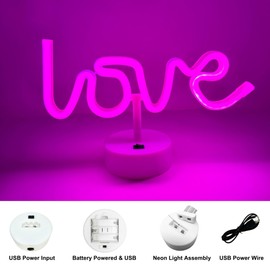 Pink Neon Heart Unicorn LED Light, USB & Battery Powered Table Lamp, Portable Night Light for Women, Ideal Valentine's, Lover's, Friend's Heart Light Gift, Neon Heart Sign (Love Pink)