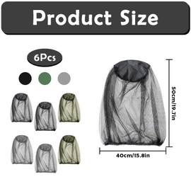 KFSCIP 6 PCS Midge Nets for Head, Mosquito Head Net, Midge Head Net Cover Suitable for Outdoor Activities Like Hiking, Camping, Fishing, Hunting, Black, Army Green, Gray