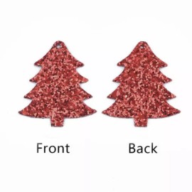 Unbranded 10 pcs. Red Glitter Faux Leather Dangle Charms Pendants – Christmas Tree – 55mm