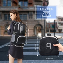 Ausein Mochila de Senderismo ligera 40L, Mochilas de Viaje Plegable para Hombre y Mujer, Travel Backpack Pequeña, Mochila Deportiva Ultraligera impermeable para Escalada, Camping, Ciclismo, Negro