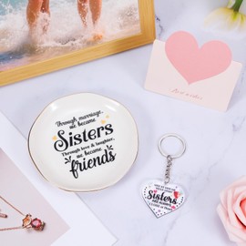 Vspek Ceramic Jewelry Tray Birthday Gifts for Sister, sister-in-law Friendship Gifts Trinket Dish with Keychain, To My Sister Ring Tray for Earrings Necklaces Bracelet Watch Keys, Birthday Gift