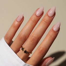 KQueenest Soft Gel Press on Nails Kurz – Sheer Pastellrosa Nägel zum Aufkleben Kurz Mandel, Einfarbig Altrosa Fake Nails mit Kleber, Glänzend Natürlich Künstliche Nägel Set für Frauen, 30 Stück