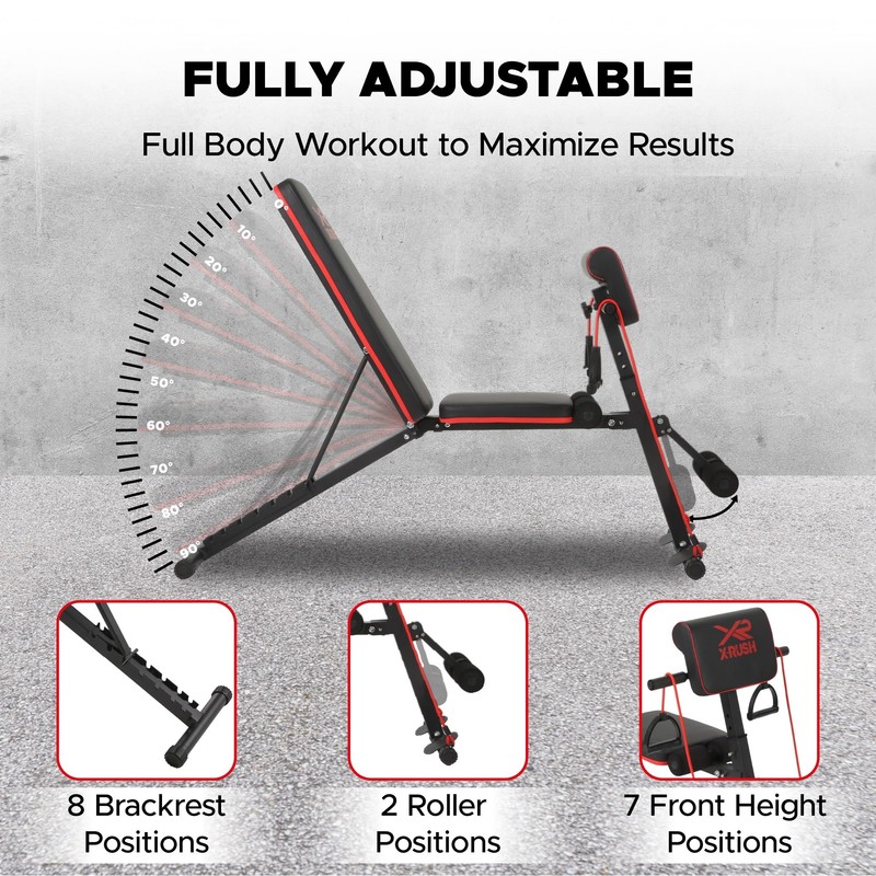 X-RUSH Multi-functional folding weight bench, adjustable weight bench, with 7