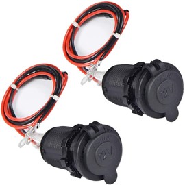 12V Car Cigarette Lighter Socket Waterproof and Dustproof plug socket for Car Truck Motobike Boats Marine ATV, with Fuse & 60cm Cable (Black-2PCS)