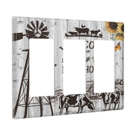 Rustic Windmill Farmhouse Vintage Country Cow 3 Gang Light Switch Cover Triple Rocker Wall Plate Decorative Decora Electrical Switchplate Outlet Covers Faceplate for Bathroom Kitchen Home Decor