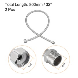 uxcell 32 Inch Long Faucet Supply Line Connector, 2pcs G3/8 Male Compression Thread x G1/2 Female Straight Thread 304 Stainless Steel Water Supply Hose