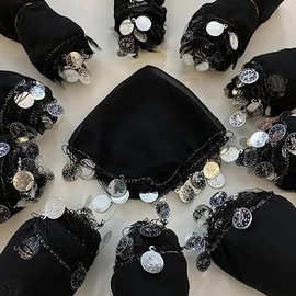 10x Halay Mendili Set Dance Cloths Dügün Wedding Engagement Kina Mendil Nisan Dügün Turkish Wedding (Black)