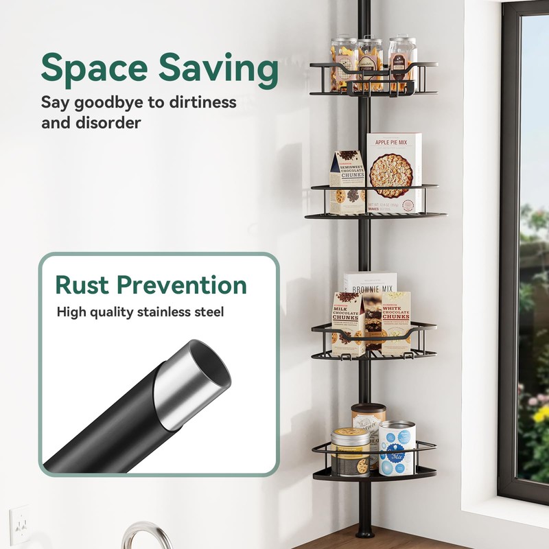 Dimyno Corner Shower Caddy Tension Pole, 4 Tier Adjustable Rustproof