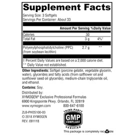 XYMOGEN PhosphaLine - Polyenylphosphatidylcholine Supplement for Liver & Cardiovascular Health Support* - Phosphatidylcholine - Gluten-Free - 100 Softgels