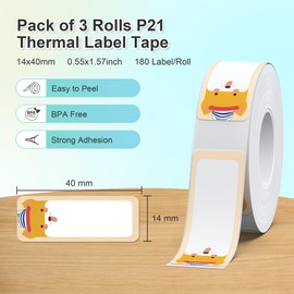 NELKO Genuine P21 Label Maker Tape, Adapted Label Print Paper, 14x40mm (0.55inx1.57in), Standard Laminated Labeling Replacement, Multipurpose of P21, 180 Tapes/Roll, 3-Roll, Cute Theme