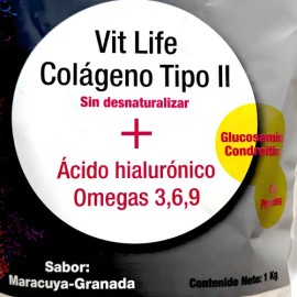Colágeno Hidrolizado Tipo II Ácido Hialurónico 1 kg Maracuyá VitLife                                                                                  