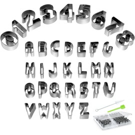 Pack of 35 Alphabet & Number Cutters - Cookie Cutters Fondant & Dough Cutters - Safe Round Edges Dishwasher Safe with Cleaning Brush & Scraper Stick