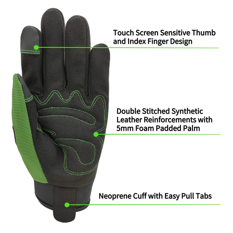 SAVJOB 2 Pairs General Work Gloves with Touchscreen,All-Purpose Mechanic Gloves