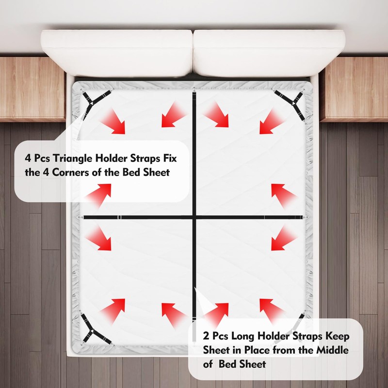 Eiruseed Bed Sheet Holder Straps, 4+2 Pcs Adjustable Mattress Sheet