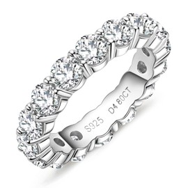 Yeesoth Eternity Ring for Women 18K White Gold Plated Sterling Silver Rings Round Cut Cubic Zirconia Wedding Rings (8.5)