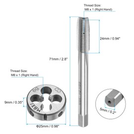 uxcell 3pcs Metric Hand Tap and Die Set, M8 x 1 Taper/Plug Thread Taps & Round Die, Hand Threading Tapping Tool Kit for Thread Repair