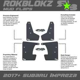 RokBlokz Mud Flaps for 2017-2023 Subaru Impreza - Multiple Colors Available - Set of 4 - Mud Guards are Custom Cut and Fit - Includes All Mounting Hardware (Black with Black Logo, Original)