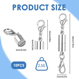 10 Pack Magnetic Necklace Clasps, Silver Closures Magnetic Jewelry Clasps Necklaces Fasteners Chain Clasps Connector Locking Magnetic Bracelets Clasp for Bracelet Necklace Anklets Making (Silver)