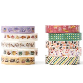 KAVI' S Skinny Gold Washi Tape Set Foil Decorative Tape for DIY Crafts, Bullet Journals, Planners, Scrapbooking, Wrapping (Coffee Dessert))